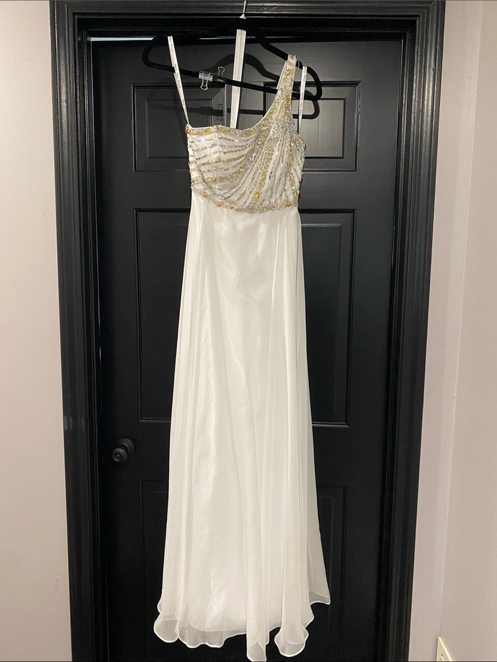 Party Time Embellished One-Shoulder White Dress